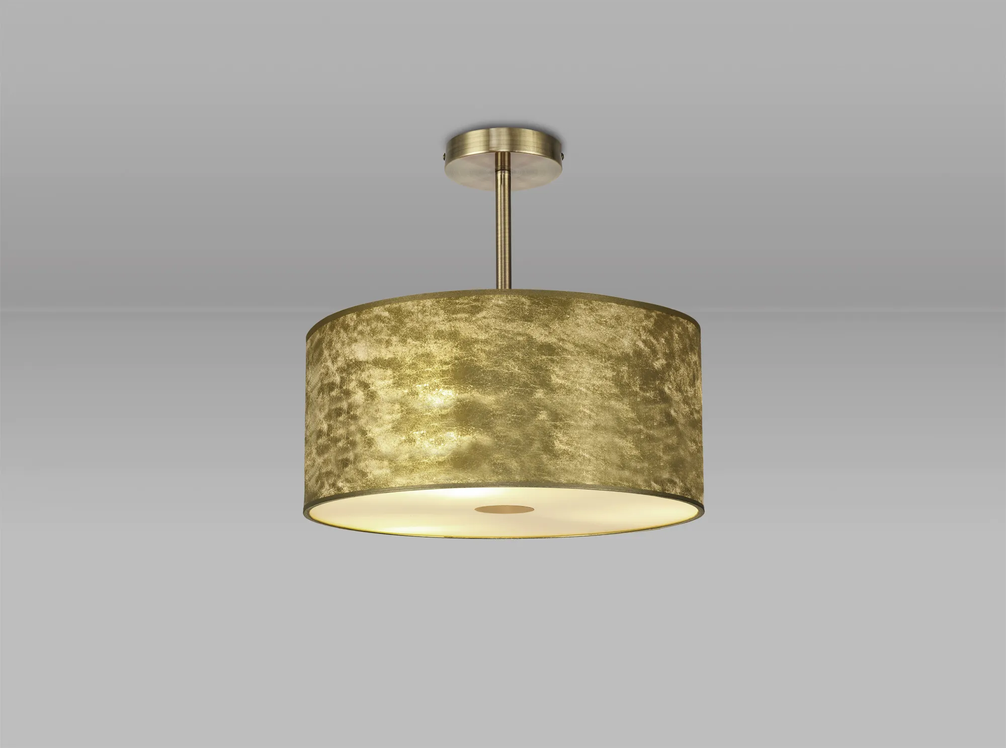 Baymont 40cm Semi Flush 1 Light Antique Brass, Gold Leaf, Frosted Diffuser DK0825  Deco Baymont AB GL
